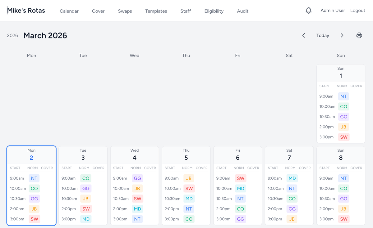 Mike's Rotas — Staff Scheduling screenshot