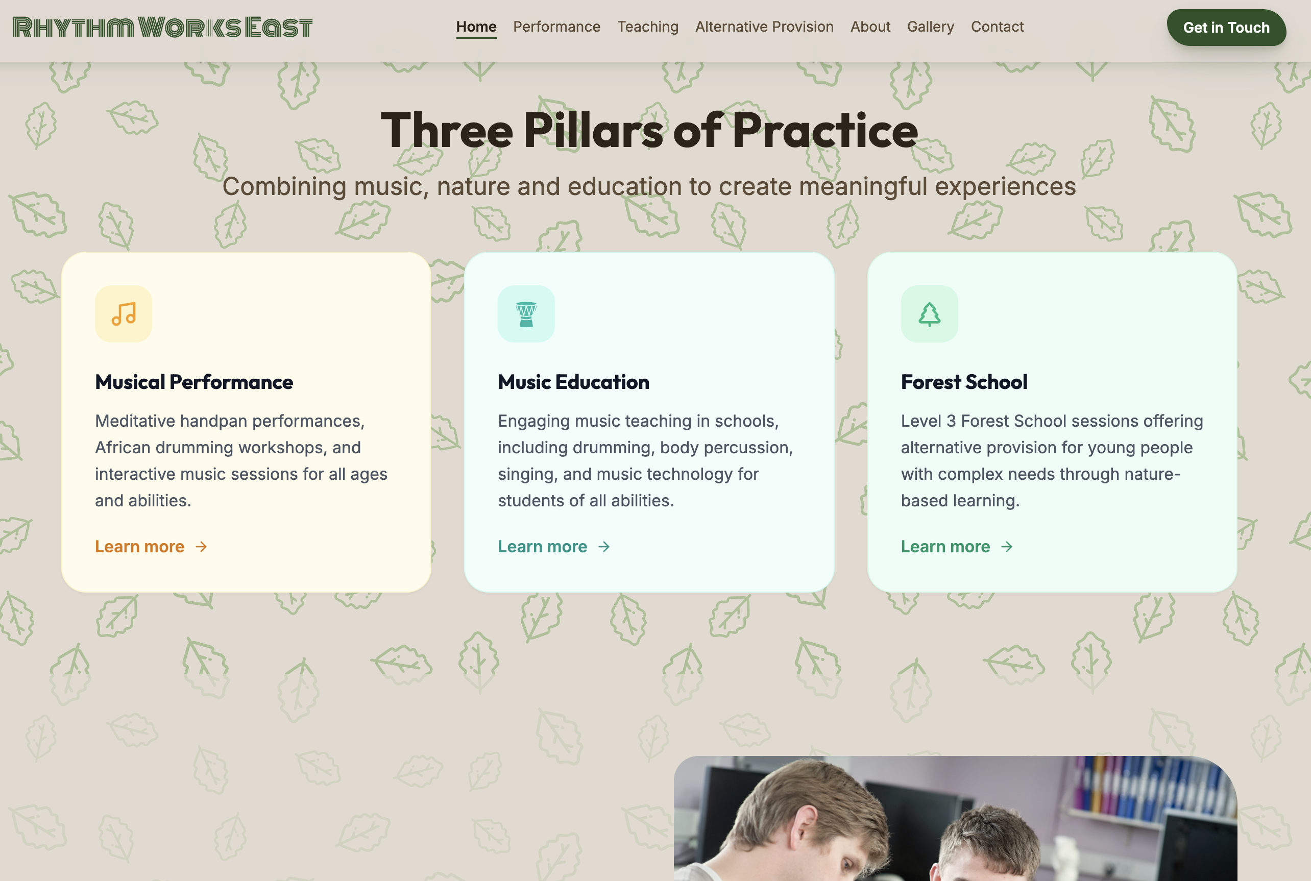 Rhythm Works East — Music Educator Website screenshot
