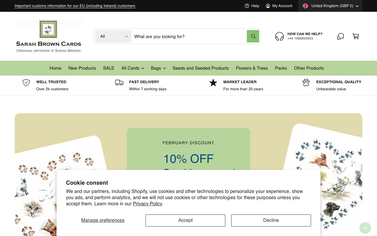 Sarah Brown Cards — Shopify E-Commerce screenshot
